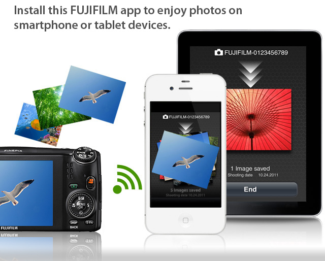 Install this FUJIFILM app to enjoy photos on smartphone or tablet devices.